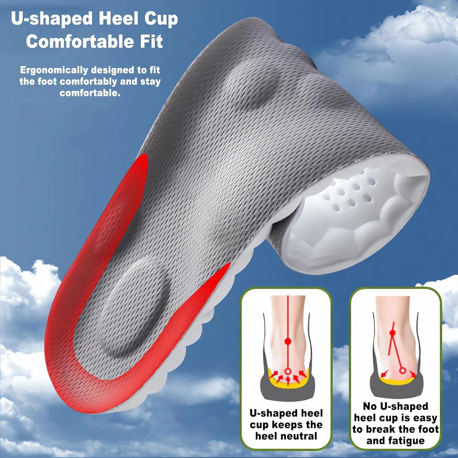 4D Cloud Soles Memory Foam Insoles for Men/Women - Arch Support Shoe Inserts with Acupressure Massage Foot Pain Relief & Fatigue Reduction for Sports/Running(US-Men-6.5-11)