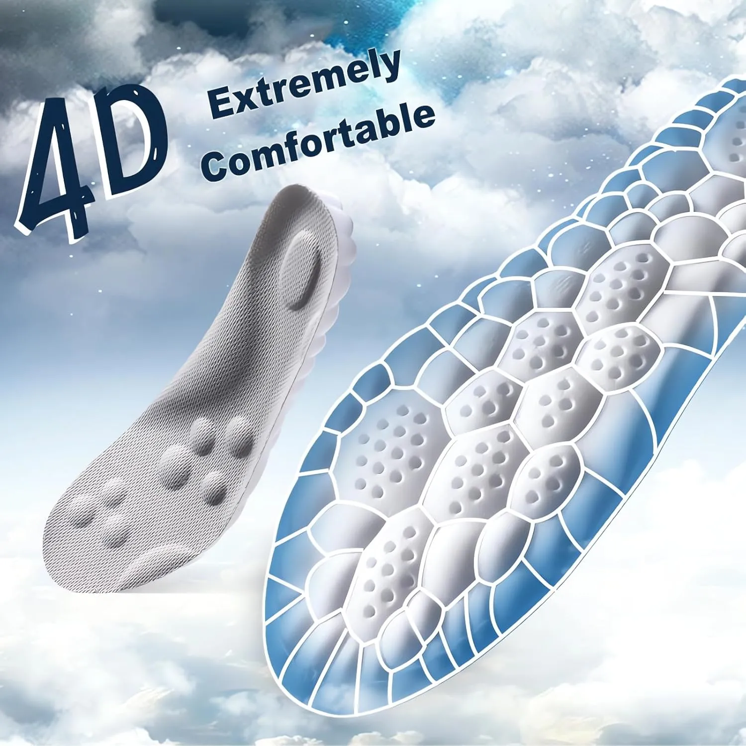 4D Cloud Soles Memory Foam Insoles for Men/Women - Arch Support Shoe Inserts with Acupressure Massage Foot Pain Relief & Fatigue Reduction for Sports/Running(US-Men-6.5-11)