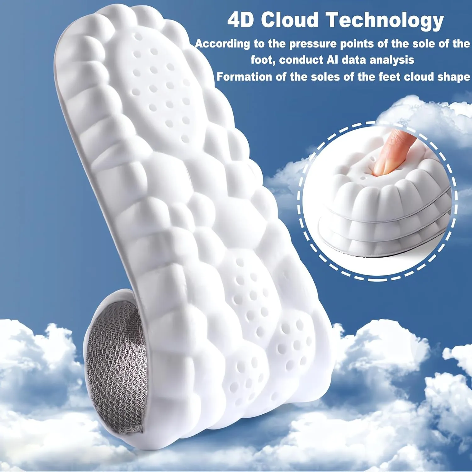 4D Cloud Soles Memory Foam Insoles for Men/Women - Arch Support Shoe Inserts with Acupressure Massage Foot Pain Relief & Fatigue Reduction for Sports/Running(US-Men-6.5-11)