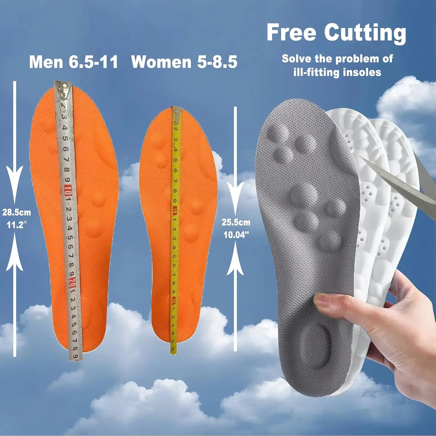 4D Cloud Soles Memory Foam Insoles for Men/Women - Arch Support Shoe Inserts with Acupressure Massage Foot Pain Relief & Fatigue Reduction for Sports/Running(US-Men-6.5-11)