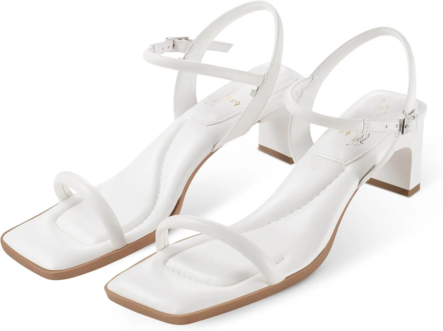 7or9 Women Sandals Comfortable Air-touch Foam Square Toe Ankle Straps Heels Sandals Women Dressy Sofa Sandals - Black, White, Brown, Grey