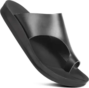 AEROTHOTIC Recovery Slides for Women with Arch Support Comfortable Orthopedic Memory Foam Bunion Corrector Split Toe Soft Strap Dressy Casual Travel Walking Slip on Ladies Sandals