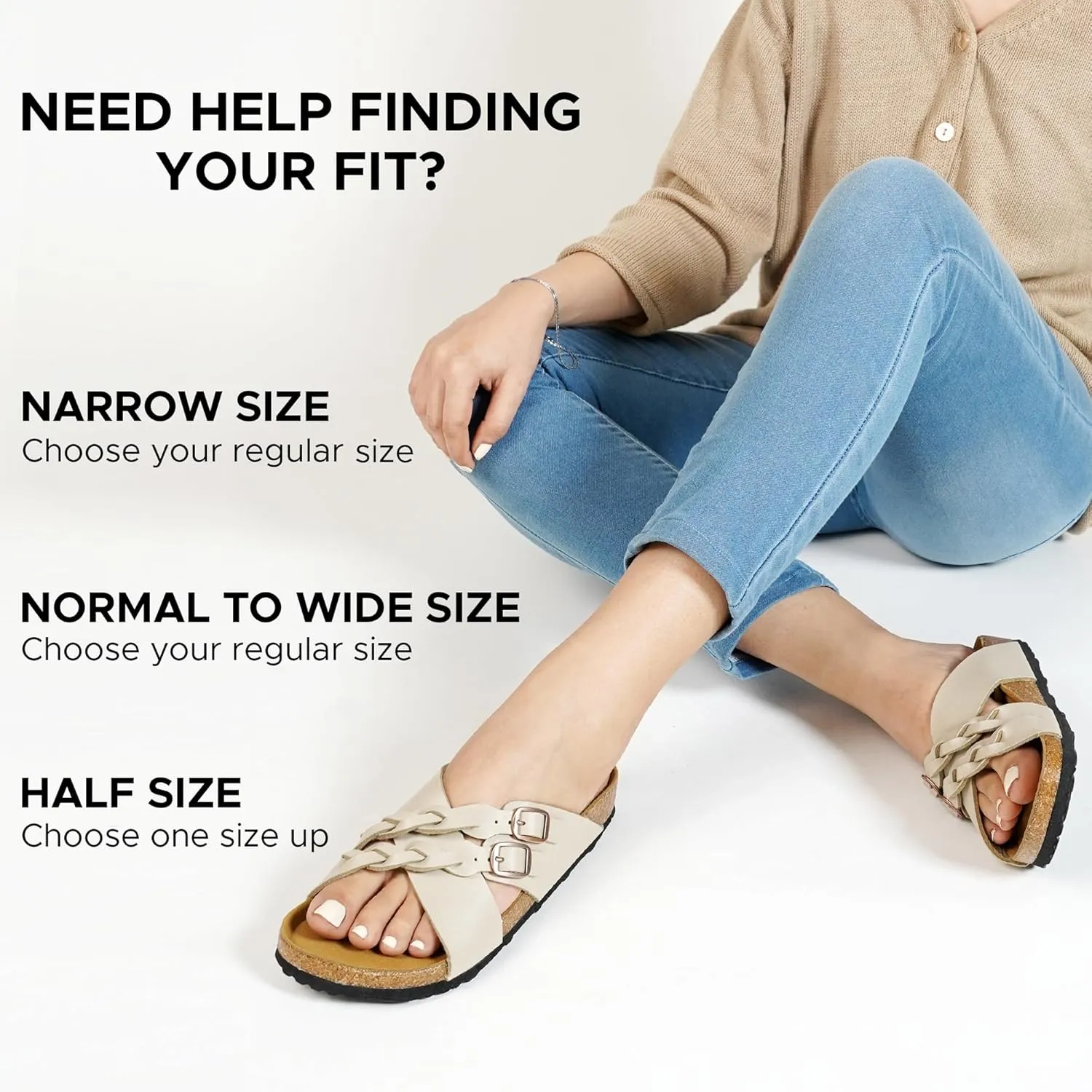AEROTHOTIC Womens Slides - Soft Cork Footbed Sandals Women - Comfortable Walking Slip-on Flat Sandals - Arch Support Recovery Adjustable Buckle Leather Braided Straps Slipper 2025