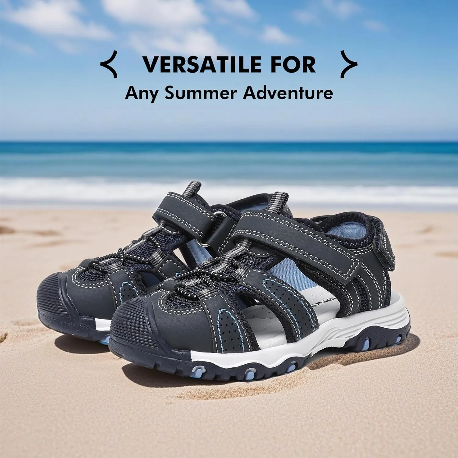 Ahannie Toddler Sandals Boys Girls Sandals – Kids Closed Toe Water Sport Outdoor Summer Beach Shoes with Hook Loop