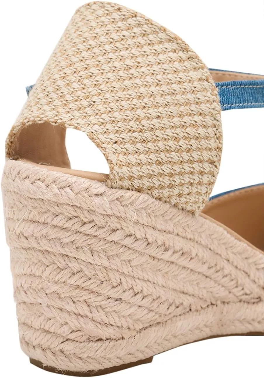 Alexis Leroy Women's Open Toe Comfortable Ankle Strap Espadrilles Wedge Sandals