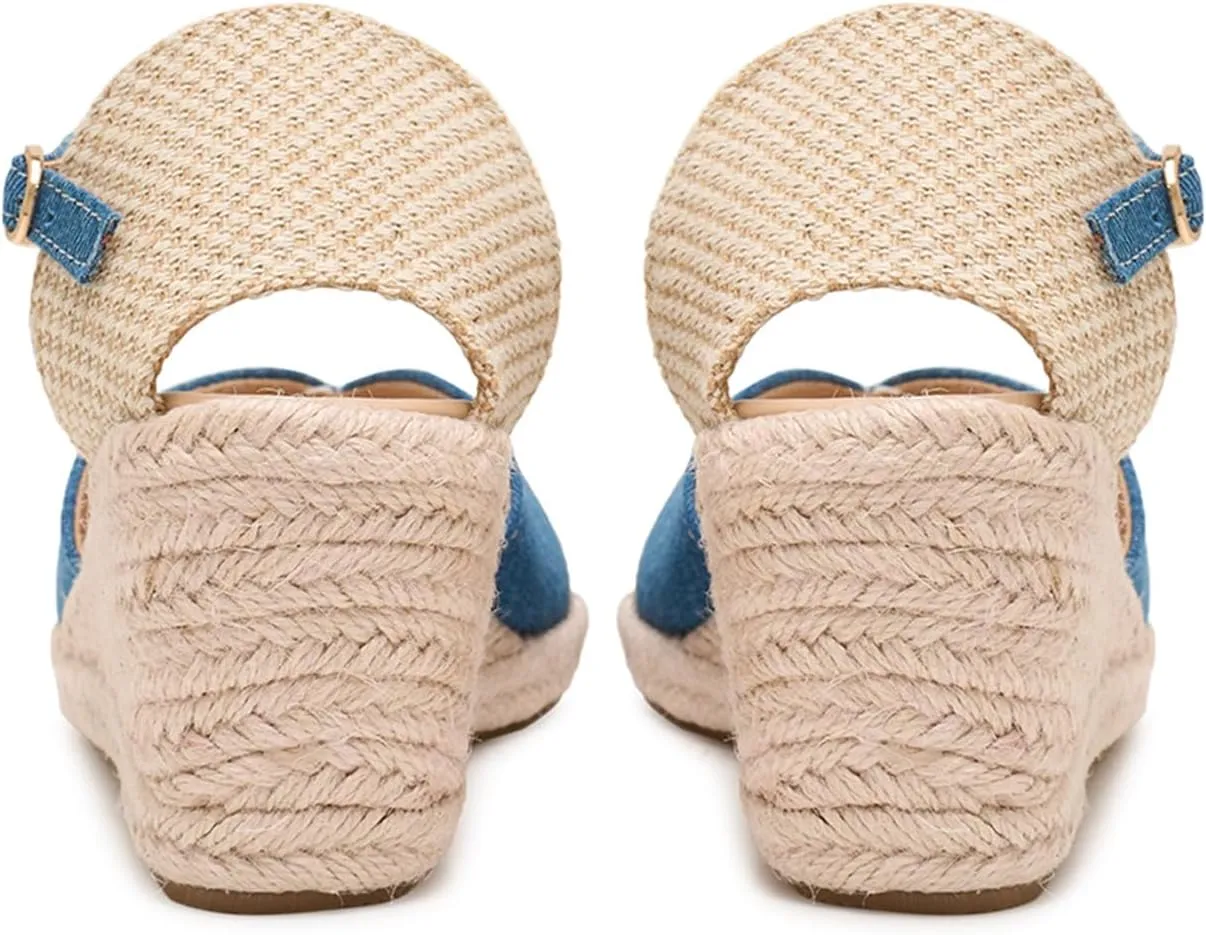 Alexis Leroy Women's Open Toe Comfortable Ankle Strap Espadrilles Wedge Sandals
