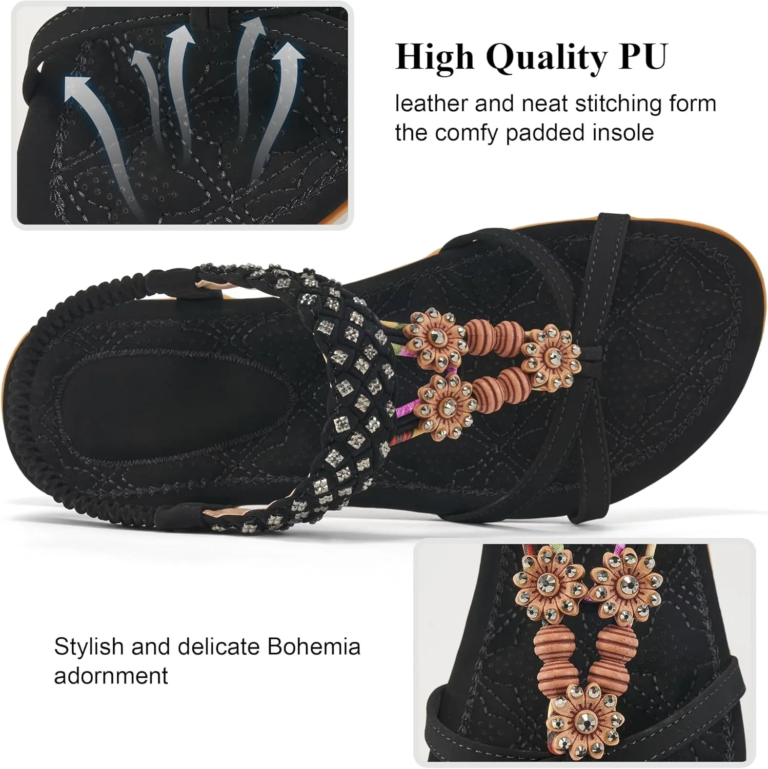 Alicegana Sandals for Women 2025 Dressy - Comfort Bohemian Summer Flats Ankle Elastic Strap Casual Walking Beach Shoes