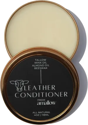 All Natural Leather Conditioner Balm - Made with Mink Oil, Tallow, & Beeswax, Protects, Softens Restores and Waterproofs Leather Shoes, Boots, Bags, Furniture (4 Oz)