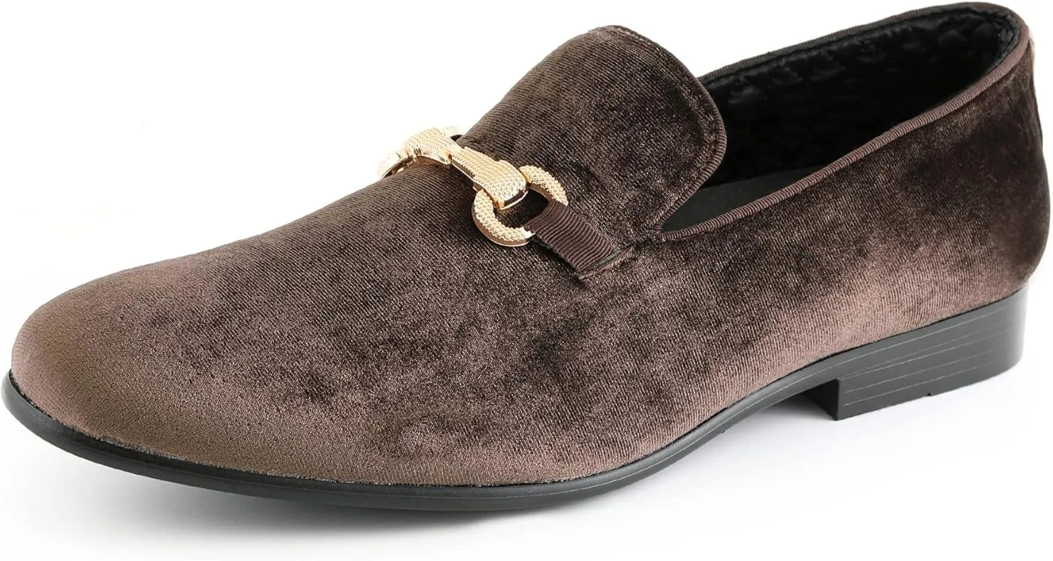 Amali Aller, Mens Casual Shoes - Loafers Men Slip on Shoes - Man Made Velvet Men's Slippers with Metal and Knitted Buckle - Mens Tuxedo Shoes