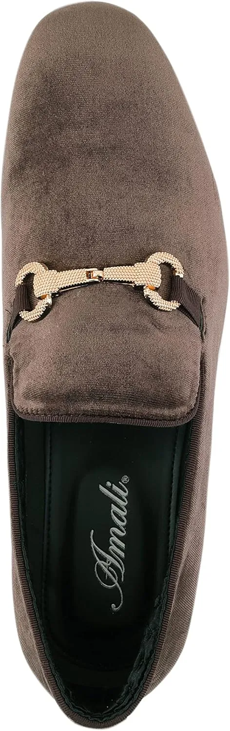 Amali Aller, Mens Casual Shoes - Loafers Men Slip on Shoes - Man Made Velvet Men's Slippers with Metal and Knitted Buckle - Mens Tuxedo Shoes