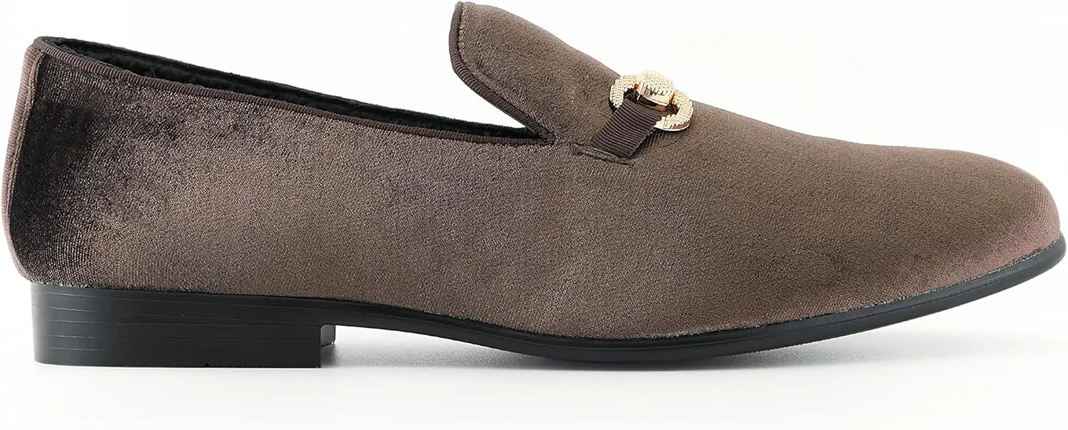 Amali Aller, Mens Casual Shoes - Loafers Men Slip on Shoes - Man Made Velvet Men's Slippers with Metal and Knitted Buckle - Mens Tuxedo Shoes