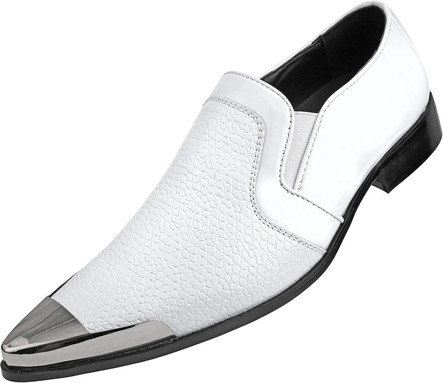 Amali Davis - Men's Dress Shoes, Exotic Patent Loafers for Men - Gun Metal Metallic Tip Smoking Slippers, Dress Shoes for Men - The Original, Designer Shoes