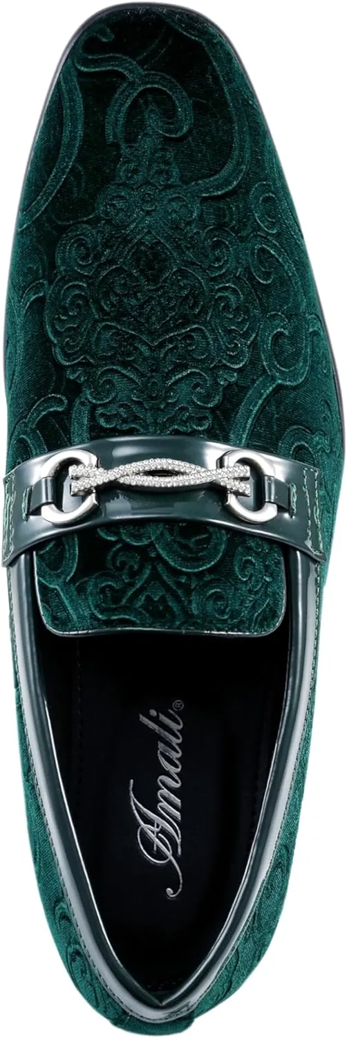 Amali King - Men's Slippers - Mens Loafers - Designer Shoes for Men - Tuxedo Shoes - Velvet Loafers Men - Embossed Paisley Pattern, Satin Band and Trim