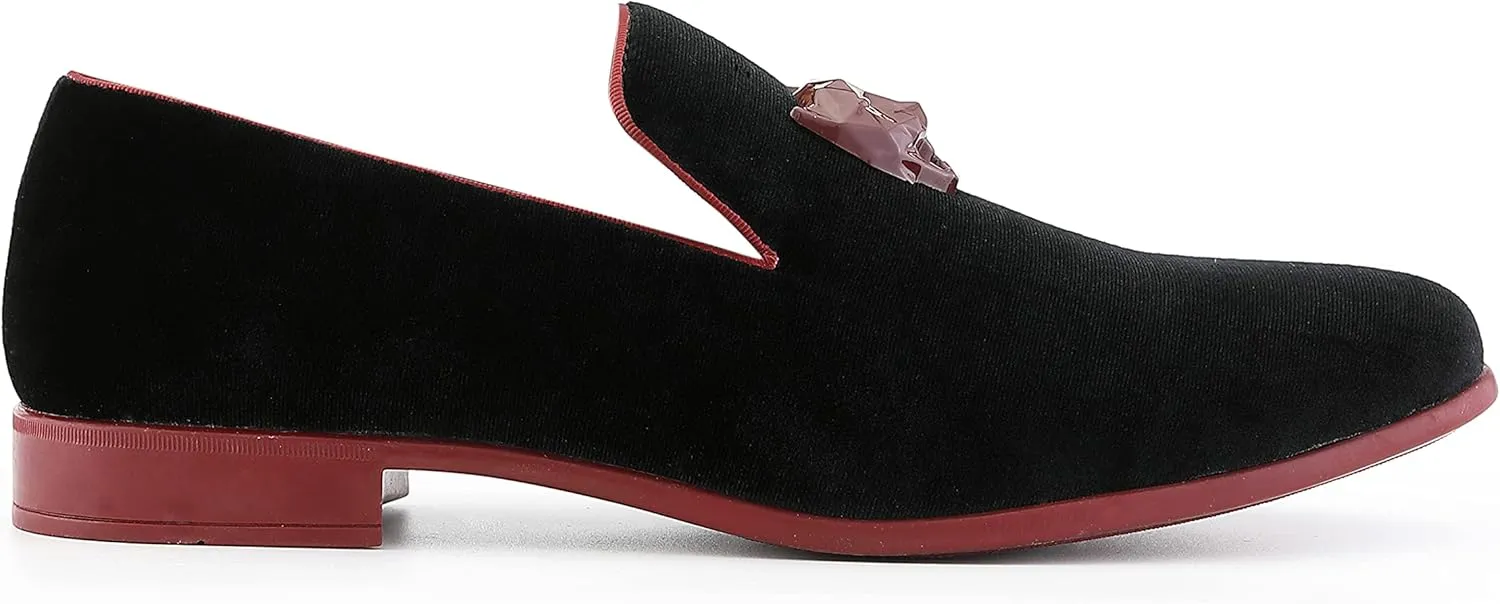 Amali King - Men's Slippers - Mens Loafers - Designer Shoes for Men - Tuxedo Shoes - Velvet Loafers Men - Embossed Paisley Pattern, Satin Band and Trim