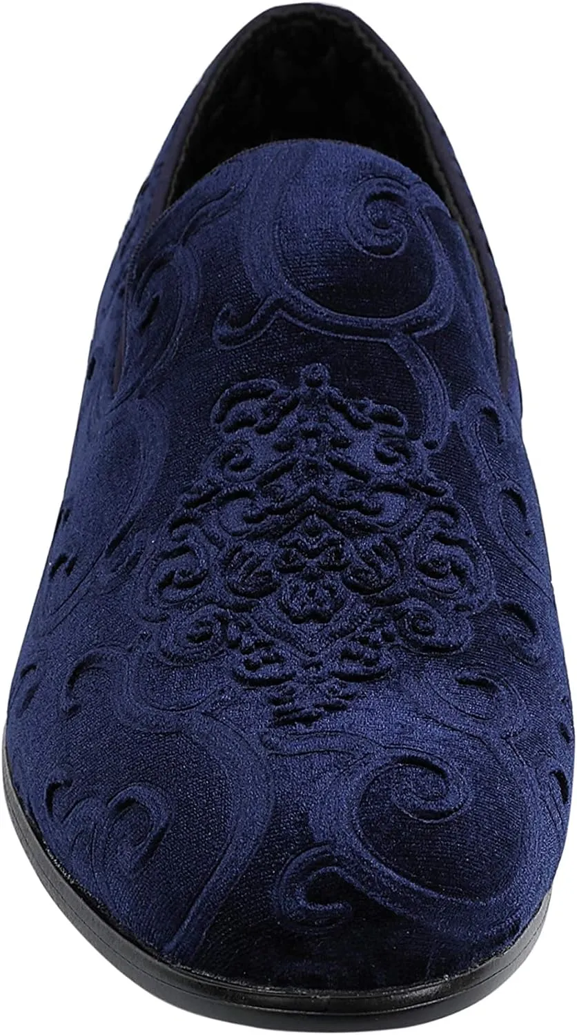 Amali King - Men's Slippers - Mens Loafers - Designer Shoes for Men - Tuxedo Shoes - Velvet Loafers Men - Embossed Paisley Pattern, Satin Band and Trim