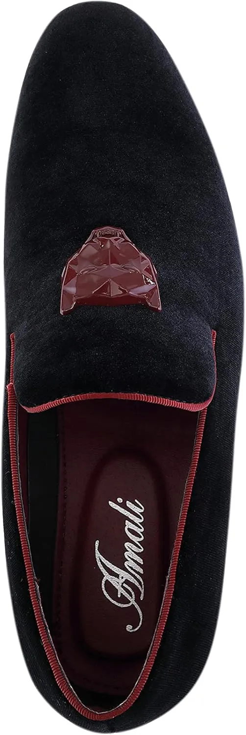 Amali King - Men's Slippers - Mens Loafers - Designer Shoes for Men - Tuxedo Shoes - Velvet Loafers Men - Embossed Paisley Pattern, Satin Band and Trim