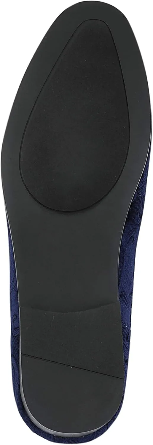 Amali King - Men's Slippers - Mens Loafers - Designer Shoes for Men - Tuxedo Shoes - Velvet Loafers Men - Embossed Paisley Pattern, Satin Band and Trim