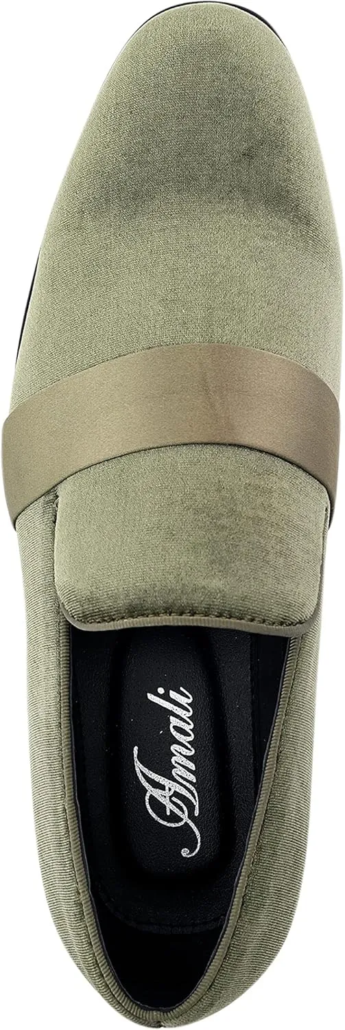 Amali King - Men's Slippers - Mens Loafers - Designer Shoes for Men - Tuxedo Shoes - Velvet Loafers Men - Embossed Paisley Pattern, Satin Band and Trim