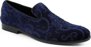 Amali King - Men's Slippers - Mens Loafers - Designer Shoes for Men - Tuxedo Shoes - Velvet Loafers Men - Embossed Paisley Pattern, Satin Band and Trim
