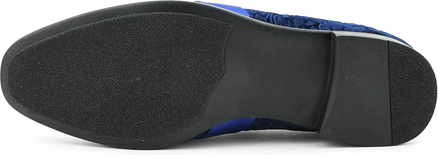 Amali King - Men's Slippers - Mens Loafers - Designer Shoes for Men - Tuxedo Shoes - Velvet Loafers Men - Embossed Paisley Pattern, Satin Band and Trim