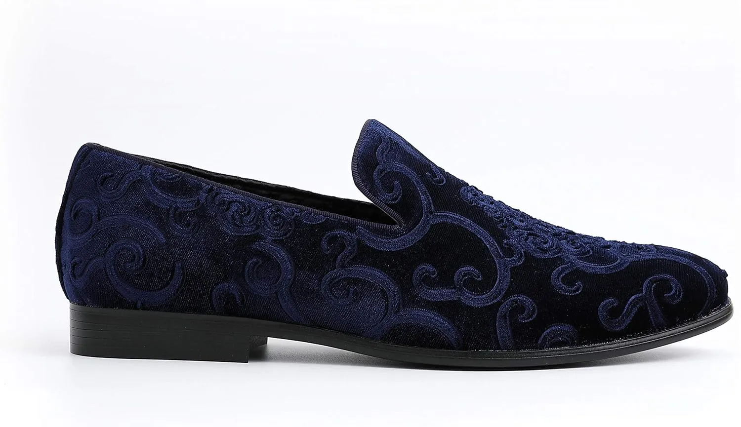 Amali King - Men's Slippers - Mens Loafers - Designer Shoes for Men - Tuxedo Shoes - Velvet Loafers Men - Embossed Paisley Pattern, Satin Band and Trim