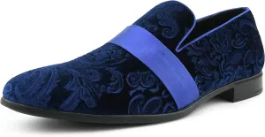 Amali King - Men's Slippers - Mens Loafers - Designer Shoes for Men - Tuxedo Shoes - Velvet Loafers Men - Embossed Paisley Pattern, Satin Band and Trim