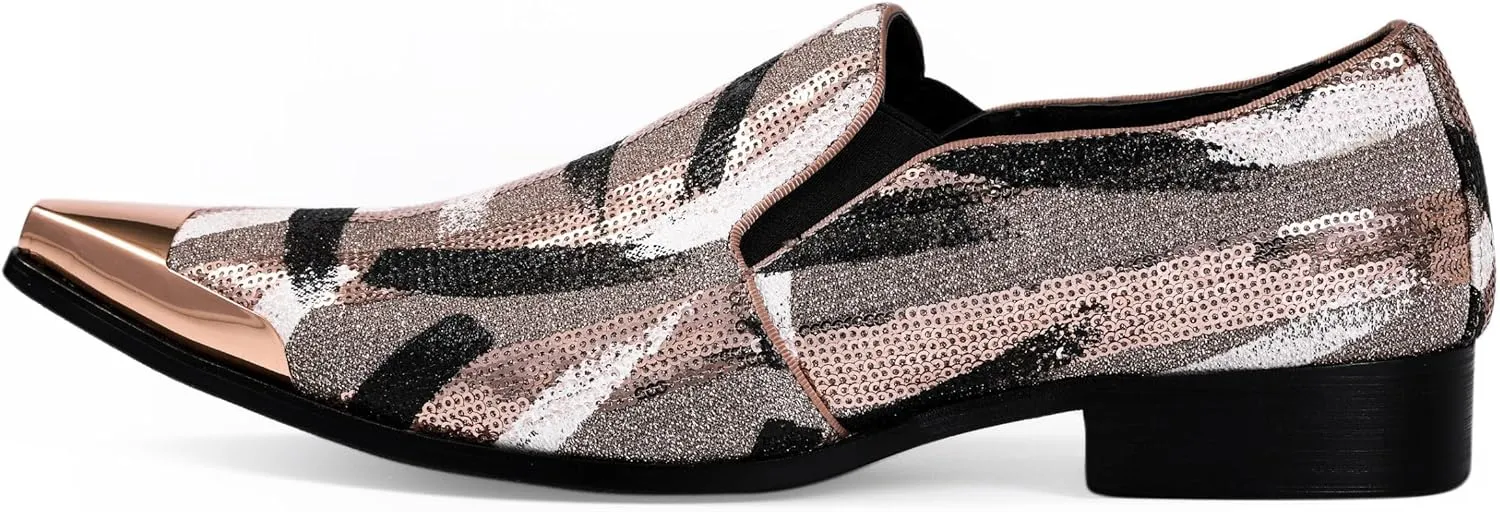 Amali Sparkling Smoking Slipper with Metal Tip - Men's Dress Shoes - Party Loafers for Men - Metallic Loafers for Men - Mens Disco Shoes - Designer Shoes