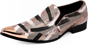 Amali Sparkling Smoking Slipper with Metal Tip - Men's Dress Shoes - Party Loafers for Men - Metallic Loafers for Men - Mens Disco Shoes - Designer Shoes