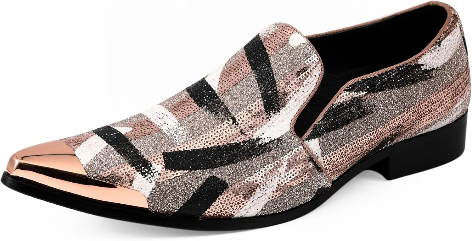 Amali Sparkling Smoking Slipper with Metal Tip - Men's Dress Shoes - Party Loafers for Men - Metallic Loafers for Men - Mens Disco Shoes - Designer Shoes