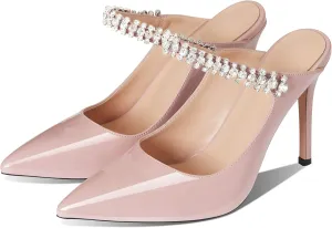 AMINUGAL Womens Rhinestones Strap Heeled Sandals Ankle Strap Pointed Toe Stiletto High Heels Fashion Dress Mules Shoes For Wonen