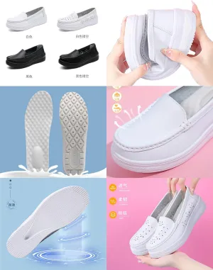 AngryMonkey Women's Leather Orthopedic Nurse Shoes,Lightweight Comfort Breathable Slip-On Wedge Platform Nursing Casual Loafers