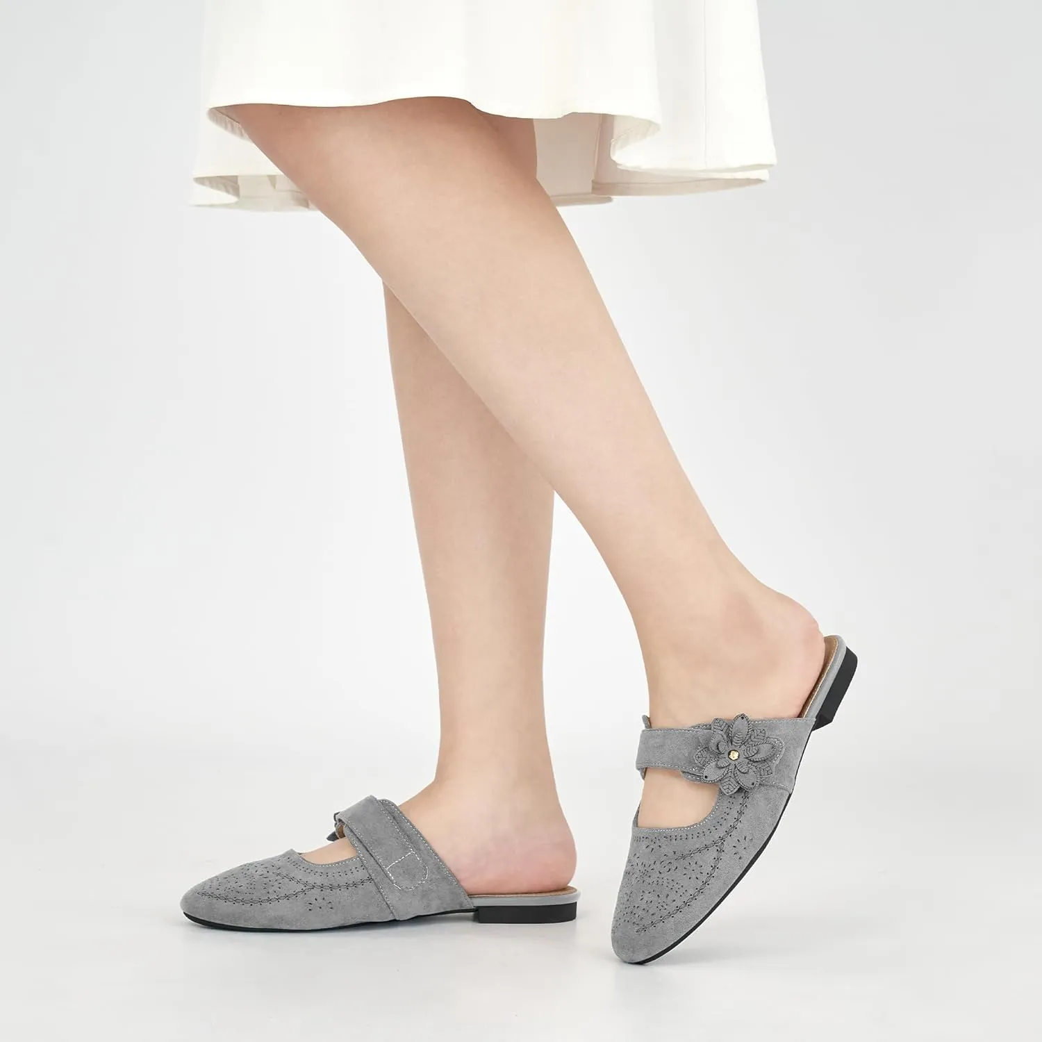 Aomigoct Mules for Woman Flats Comfortable: Round Toe Slip On Womens Mules Casual Fashion Work Shoes