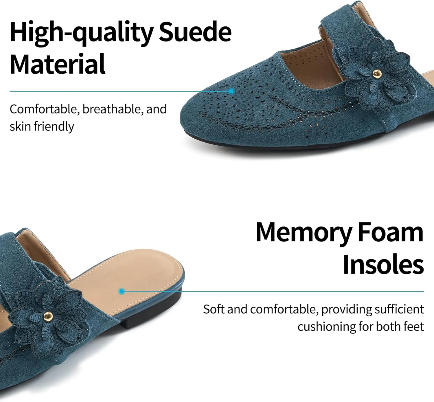 Aomigoct Mules for Woman Flats Comfortable: Round Toe Slip On Womens Mules Casual Fashion Work Shoes