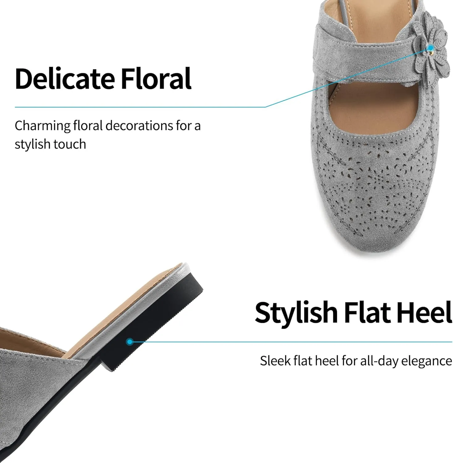 Aomigoct Mules for Woman Flats Comfortable: Round Toe Slip On Womens Mules Casual Fashion Work Shoes
