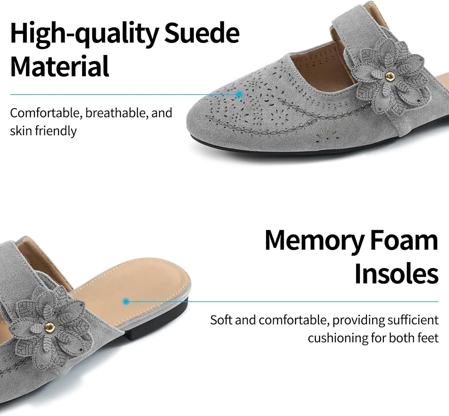 Aomigoct Mules for Woman Flats Comfortable: Round Toe Slip On Womens Mules Casual Fashion Work Shoes