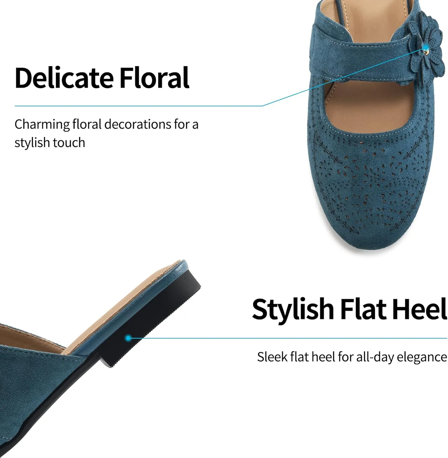 Aomigoct Mules for Woman Flats Comfortable: Round Toe Slip On Womens Mules Casual Fashion Work Shoes