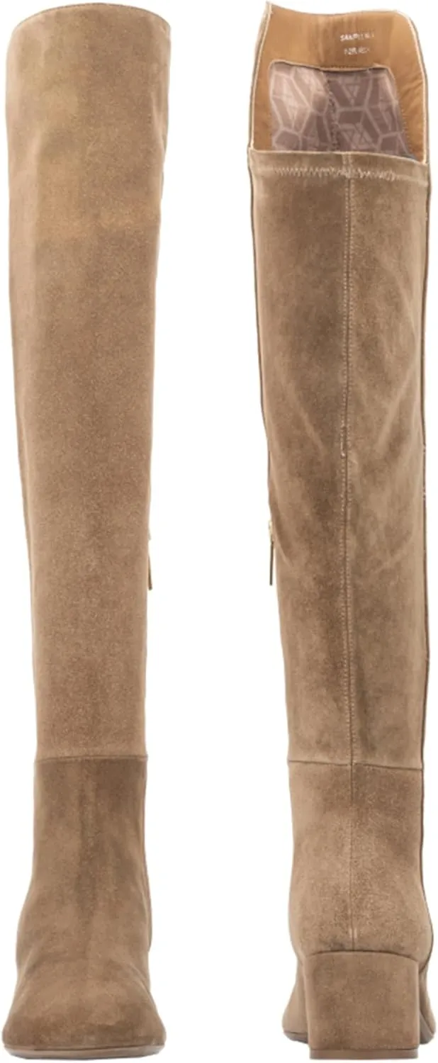 Aquatalia Women's Jasmina Boots, suede upper, fabric lining, round toe, rubber outsole.