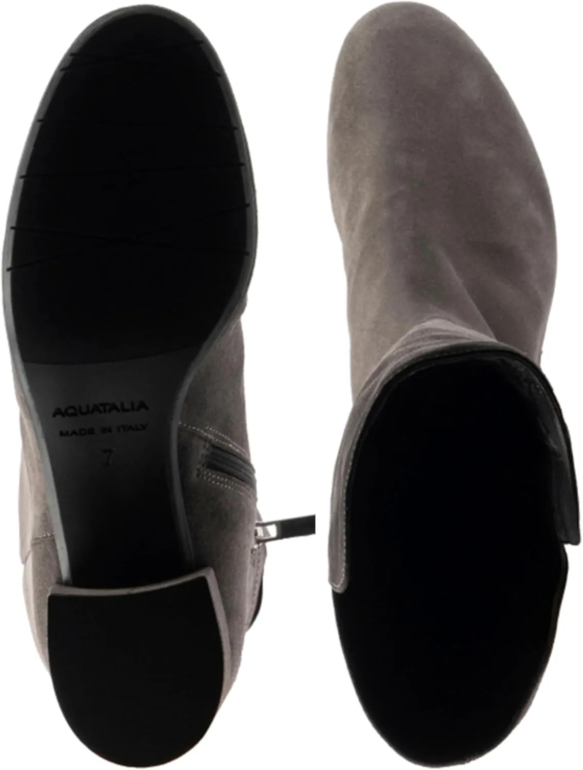 Aquatalia Women's Jasmina Boots, suede upper, fabric lining, round toe, rubber outsole.