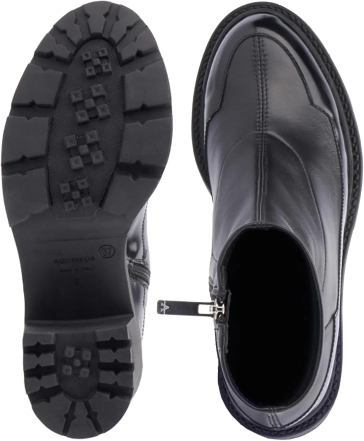 Aquatalia Women's Vanna Booties, leather upper, unlined lining, round toe, rubber outsole.
