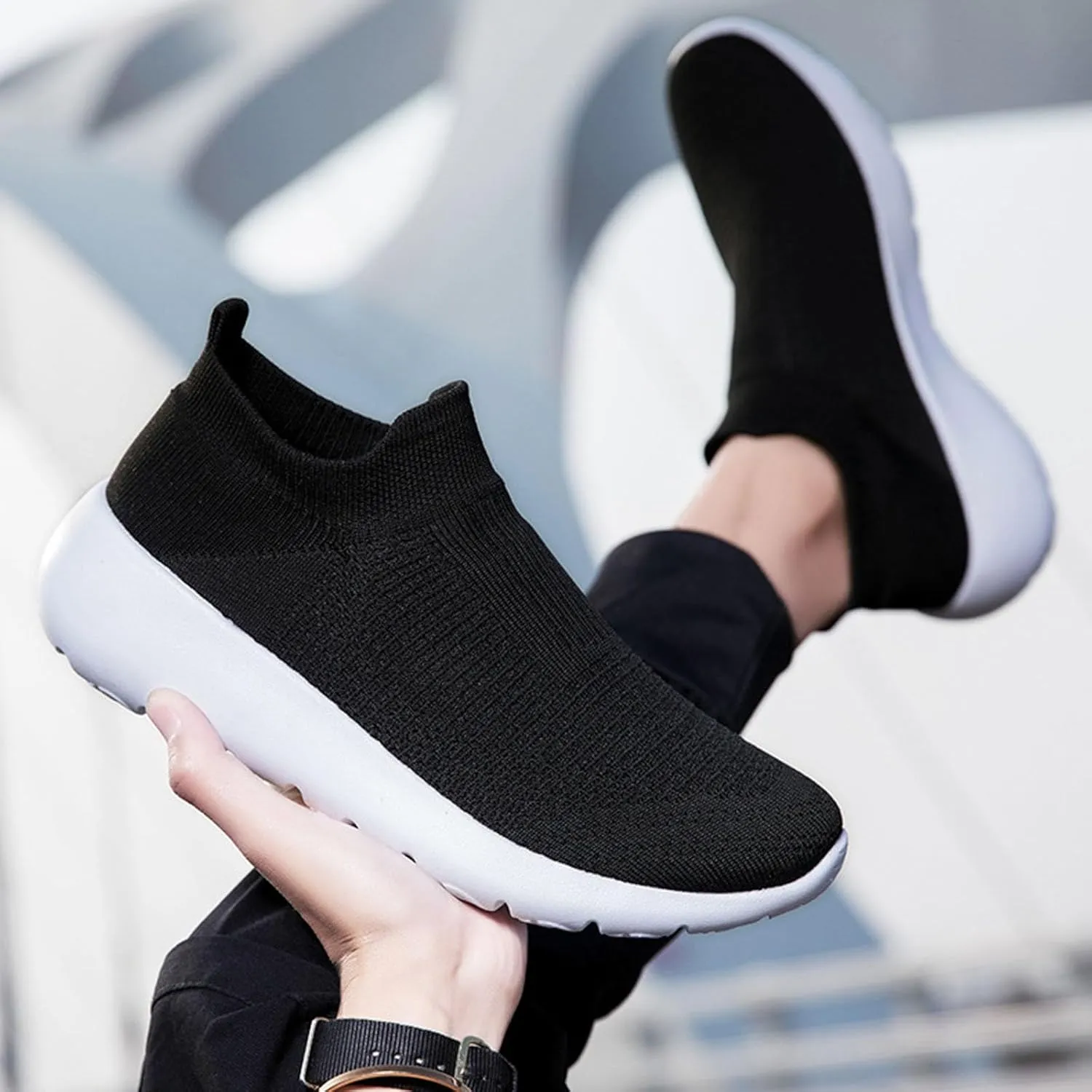 Arch Support Non Slip Minimalist Shoes for Men Outdoor Athletic Slip-On Hiking Shoe Casual Elderly Lace Up Shoes