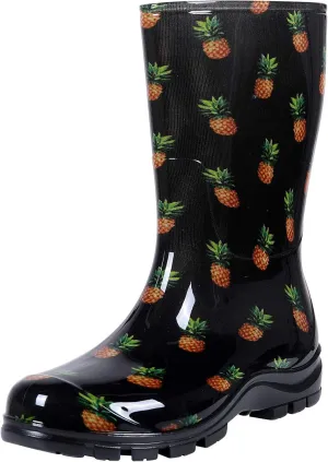 Asgard Women's Mid Calf Rain Boots Printed Waterproof Rubber Boots Short Garden Shose