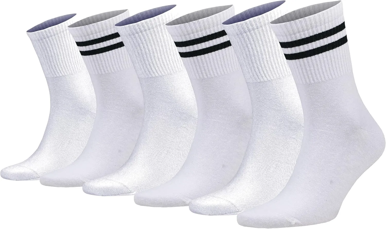AWS/American Made Tennis Crew Socks for Women Striped Extra Thin 6 Pairs