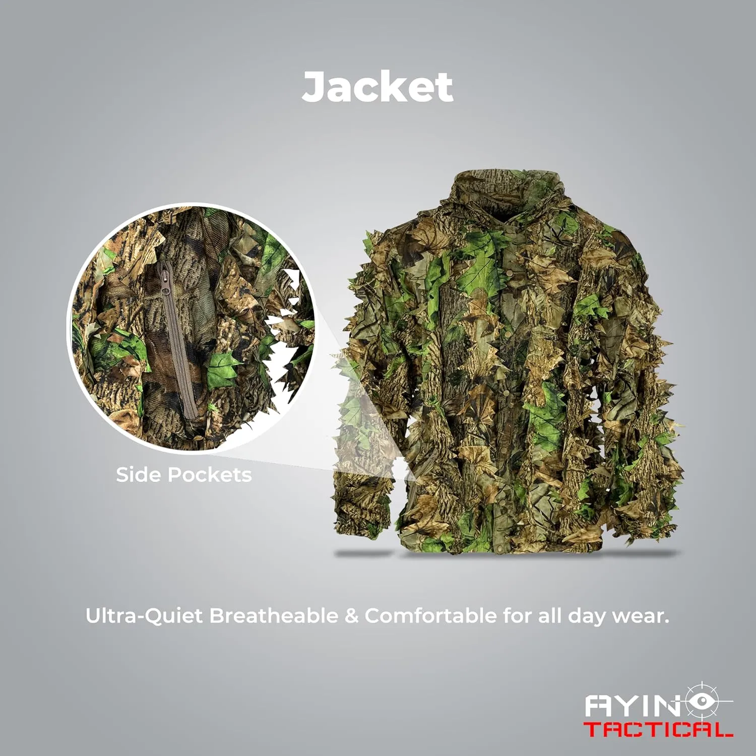 AYIN Ghillie Suit For Men, Hunting Suits 3D Leaf Bush Gillie Suit Camo Turkey Hunting, Hooded Gillies Camo Hunting Suits