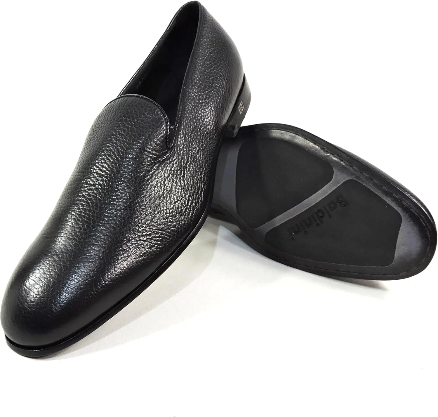 Baldinini Men's Black Deer Leather Loafers, Comfort Slip-On Dress Shoes, Italian Made