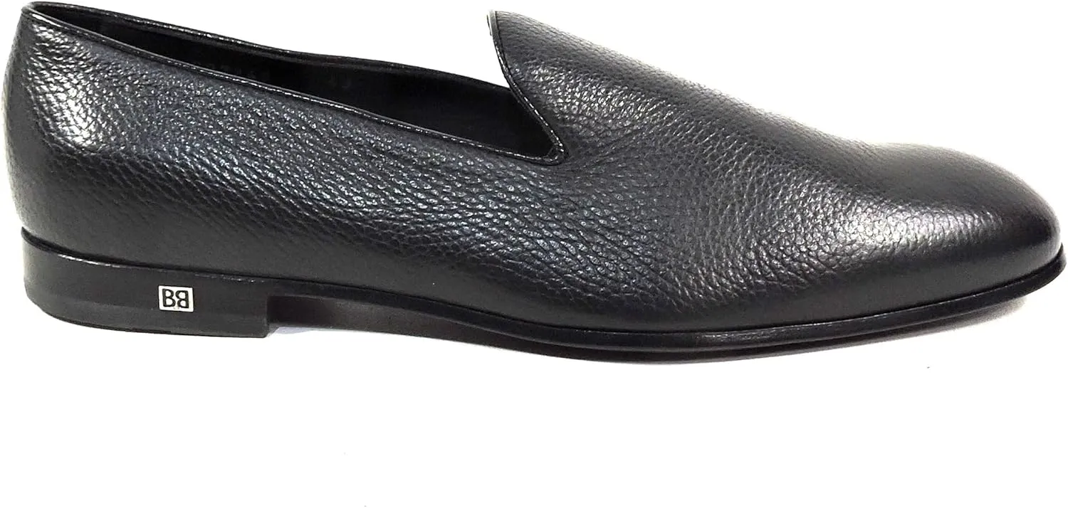 Baldinini Men's Black Deer Leather Loafers, Comfort Slip-On Dress Shoes, Italian Made