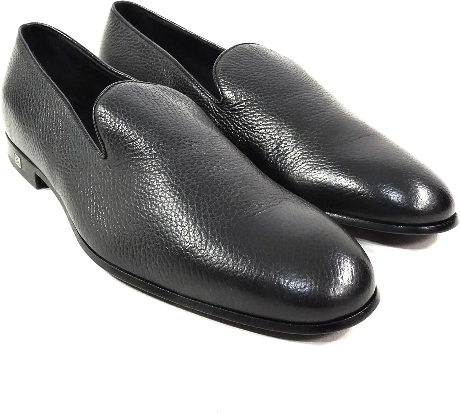 Baldinini Men's Black Deer Leather Loafers, Comfort Slip-On Dress Shoes, Italian Made