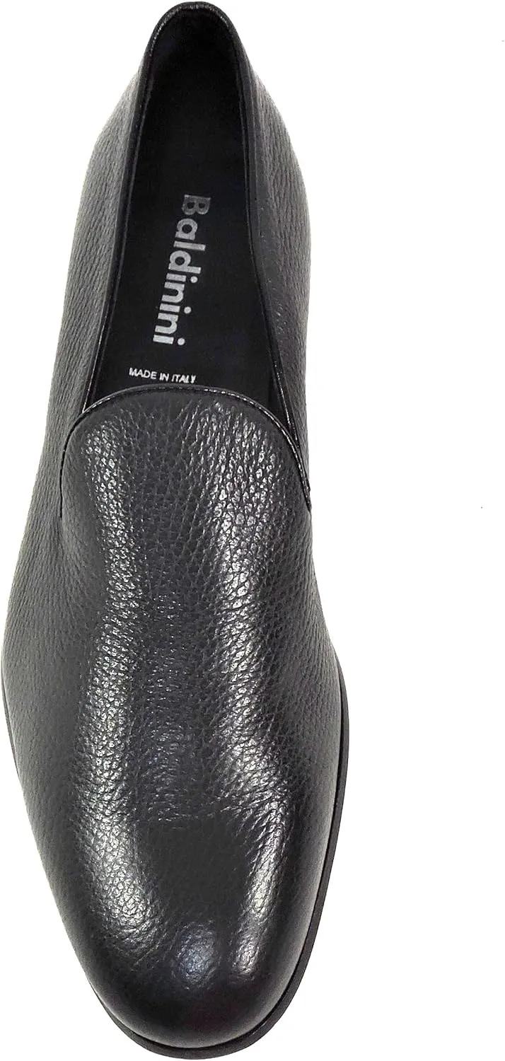 Baldinini Men's Black Deer Leather Loafers, Comfort Slip-On Dress Shoes, Italian Made