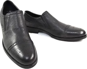 Baldinini Men's Black Leather Slip-On Loafers, Brogue Detail, Comfort Dress Shoes, Size 43.5 EU