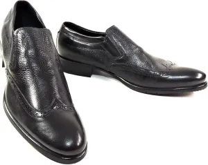 Baldinini Men's Black Leather Slip-On Loafers, Wingtip Detail, Comfort Dress Shoes