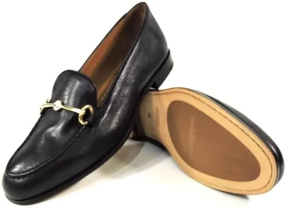 Baldinini Women's Leather Loafers, Black, Gold-Tone Horse Bit Detail, Comfort Slip-On